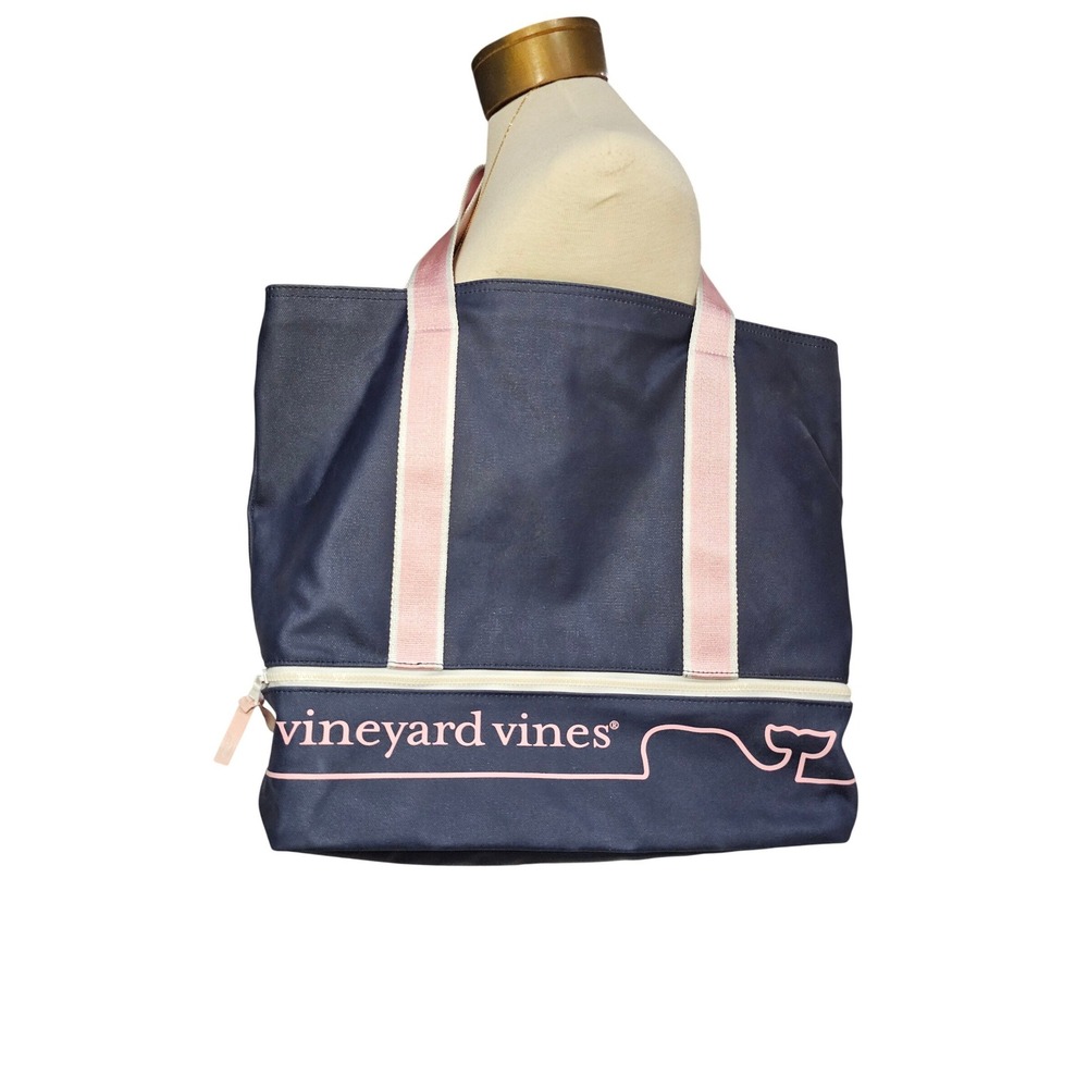 Vineyard Vines Navy and Light Pink Canvas Tote